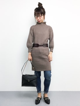 「Color（カラー）のアイテム（ワンピース）」を使った、naoさん（レディース・163cm）の秋コーディネート
