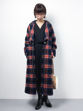 「黒ワンピ」｜「アイテム（その他アウター）」を使った、naoさん（レディース・163cm）の秋コーディネート