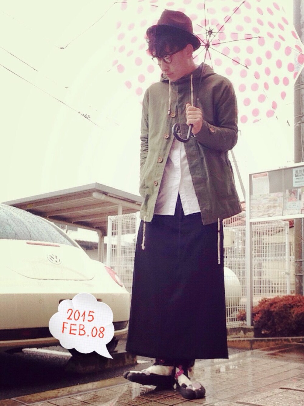 「ganryu、BEAMS、Vivienne Westwood、スカート男子、ZARA、男のスカートSTYLE、SOU・SOU、柄ソックス、ハット、眼鏡男子」｜「BEAMSのアイテム（ハット、ブラウン系）」を使った、ゆうすけさん（メンズ・176cm）の冬コーディネートの1枚目の写真