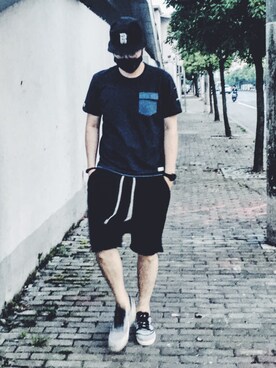 「ROARINGWILDのアイテム（トップス）」を使った、LEXさん（メンズ・185cm）の夏コーディネート