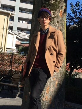 「RAGEBLUE（レイジブルー）のアイテム（ピーコート）」を使った、はまださん（メンズ・165cm）の冬コーディネート