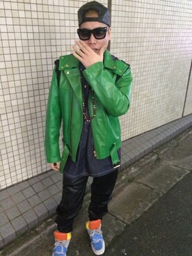 「PHENOMENON（フェノメノン）のアイテム（ライダースジャケット）」を使った、しかぞうさん（メンズ・177cm）の冬コーディネート