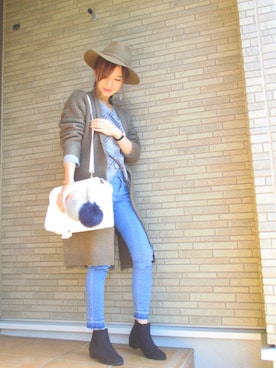 「GLOBAL WORK（グローバルワーク）のフェルトナカオレＨＡＴ/565115（ハット）」を使った、 𝕐𝕌𝕂𝕚さん（レディース・160cm）の秋コーディネート