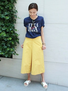 「アイテム（パンツ、イエロー系）」を使った、Yuriさん（レディース・156cm）の夏コーディネート