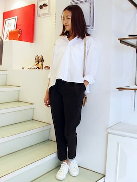 「アイテム（メガネ、ピンク系）」を使った、Yuriさん（レディース・156cm）の冬コーディネート