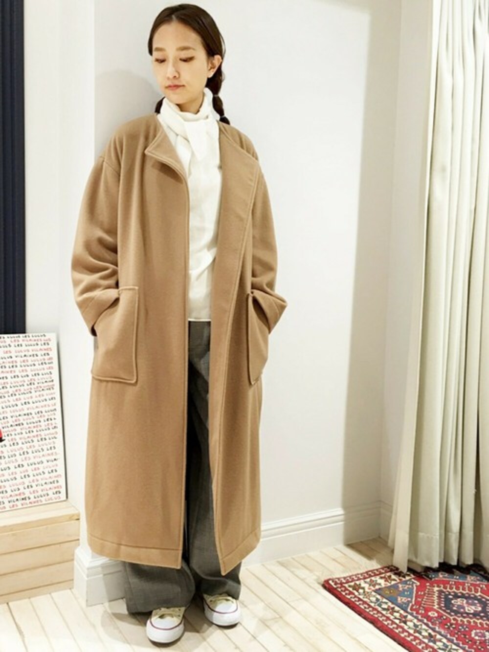 「edit for lulu、EDIT.FOR LULU、エディットフォールル(EDIT. FOR LULU)」｜「ECUI TOKYOのECUI ガウンコート◆（その他アウター、イエロー系）」を使った、Yuriさん（レディース・156cm）の秋コーディネートの1枚目の写真