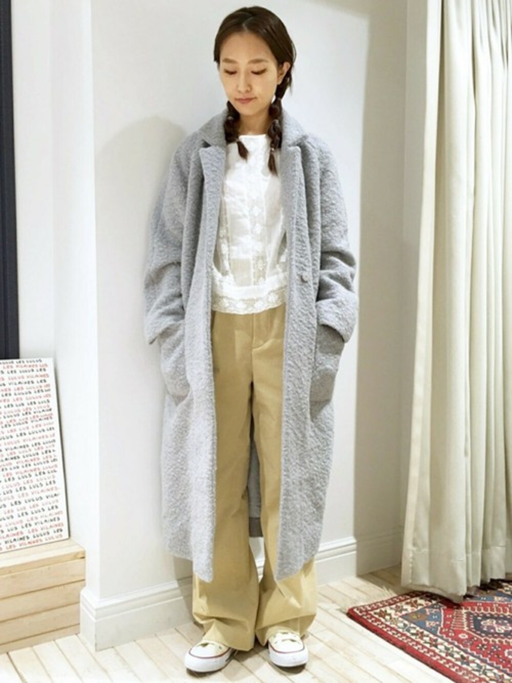 「edit for lulu、EDIT.FOR LULU、エディットフォールル(EDIT. FOR LULU)」｜「EDIT. FOR LULUのGANNI ウールコート◆（その他アウター、グレー系）」を使った、Yuriさん（レディース・156cm）の秋コーディネートの1枚目の写真