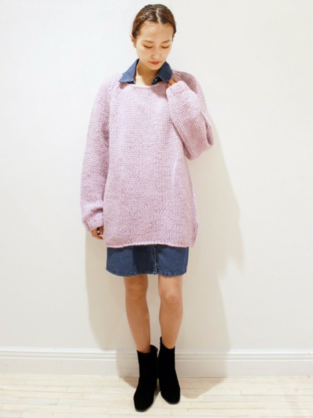 「ニット、edit for lulu、EDIT.FOR LULU、エディットフォールル(EDIT. FOR LULU)」｜「EDIT. FOR LULUのイタリアンヤーン HAND プルオーバー◆（ニット/セーター、パープル系）」を使った、Yuriさん（レディース・156cm）の秋コーディネートの1枚目の写真