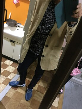 「DOWBL（ダブル）のアイテム（ニット/セーター）」を使った、平塚 ひかるさん（メンズ・170cm）の春コーディネート