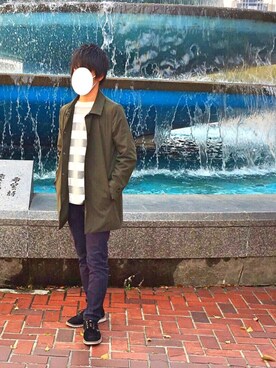 「アイテム（ステンカラーコート）」を使った、あつつさん（メンズ・173cm・10代）の春コーディネート