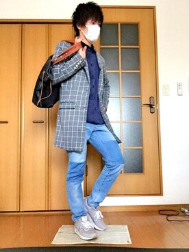 「大学」｜「アイテム（チェスターコート）」を使った、あつつさん（メンズ・173cm）の春コーディネート