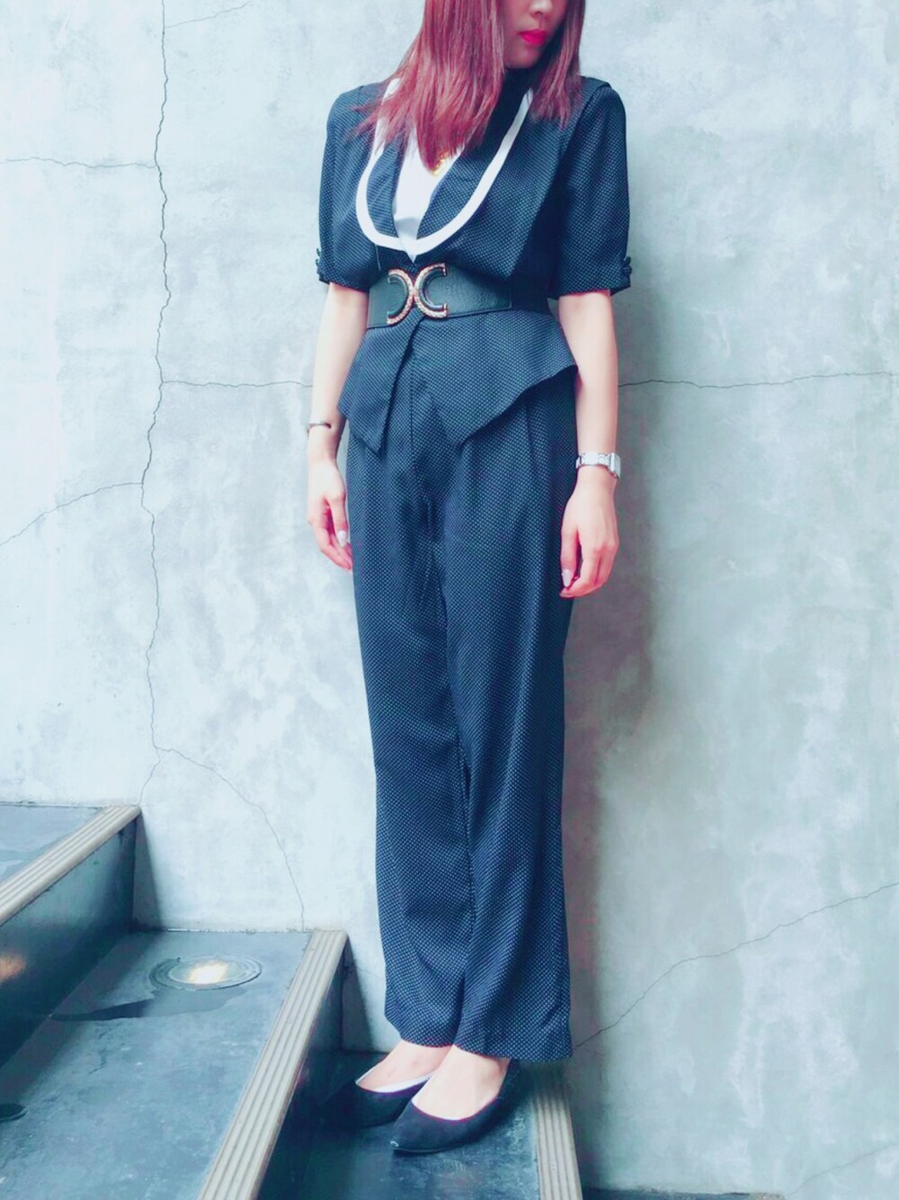 「pour mademoiselleのアイテム（つなぎ/オールインワン、ブラック系）」を使った、たぁさん（レディース・168cm）の夏コーディネートの1枚目の写真