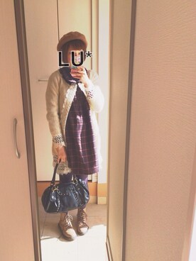 「ミカヅキモモコ（ミカヅキモモコ）のアイテム（ハンチング/ベレー帽）」を使った、LUCCAさん（レディース・156cm）の冬コーディネート