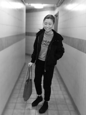 「cheap monday」｜「アイテム（ブルゾン）」を使った、rachel suenさん（レディース・163cm）の冬コーディネート