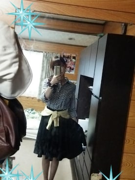 「pierrotのアイテム（シャツ/ブラウス、ブラック系）」を使った、chiharuさん（レディース・158cm）の夏コーディネート