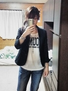 「colza（コルザ）のアイテム（Tシャツ/カットソー、ホワイト系）」を使った、chiharuさん（レディース・158cm）の夏コーディネート