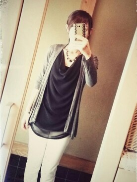 「Sinequanone（シネカノン）のアイテム（カーディガン/ボレロ、グレー系）」を使った、chiharuさん（レディース・158cm）の秋コーディネート