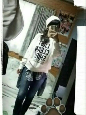 「MOUSSY（マウジー）のアイテム（スウェット、ホワイト系）」を使った、chiharuさん（レディース・158cm）の秋コーディネート