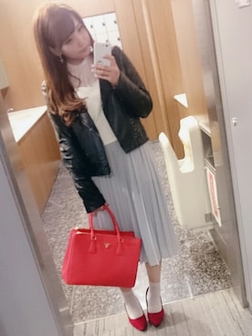「Lily Brown」｜「アイテム（ライダースジャケット）」を使った、natsuki🐰💓さん（レディース・154cm）の春コーディネート