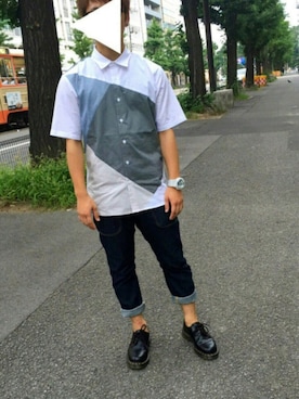 「Dr. Martens（ドクターマーチン）のDr.Martens (ドクターマーチン)/1461 3EYE GIBSON SHOES（その他シューズ）」を使った、し。さん（メンズ・160cm）の夏コーディネート