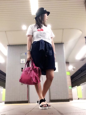 「グラミチ別注」｜「アイテム（帽子）」を使った、RIさん（レディース・161cm）の夏コーディネート