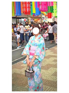 「サックスブルー」｜「アイテム（浴衣）」を使った、みーさん（レディース・154cm）の夏コーディネート