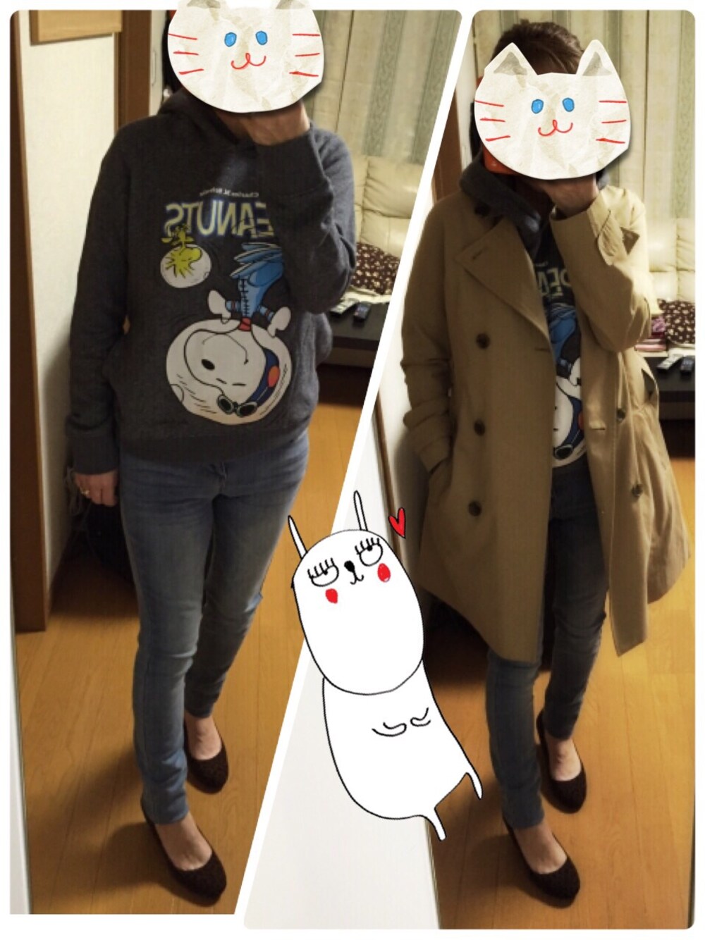 「GU、ユニクロ」｜「GUのアイテム（トレンチコート、ベージュ系）」を使った、朱南**さん（レディース・156cm）の冬コーディネートの1枚目の写真
