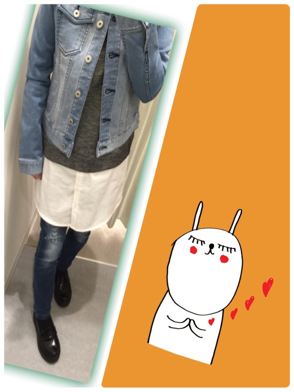 「デニム オン デニム、ダメージデニムパンツ、白シャツ」｜「JEANASISのアイテム（デニムパンツ、ブルー系）」を使った、朱南**さん（レディース・156cm）の春コーディネートの1枚目の写真
