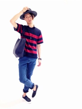 「JUNRED（ジュンレッド）のアイテム（スニーカー）」を使った、KURE.さん（メンズ・174cm）の春コーディネート