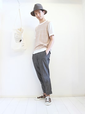 「JUNRED（ジュンレッド）のアイテム（スニーカー）」を使った、KURE.さん（メンズ・174cm）の夏コーディネート