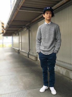 「クルーネックニット」｜「アイテム（その他）」を使った、KURE.さん（メンズ・174cm）の秋コーディネート