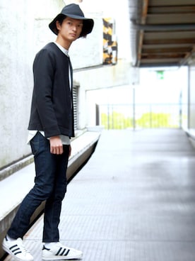 「JUNRED（ジュンレッド）のアイテム（レッグウェア）」を使った、KURE.さん（メンズ・174cm）の冬コーディネート