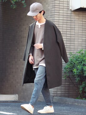 「JUNRED（ジュンレッド）の【こだわりのシルエット】ウォームクロスマキシコート（その他アウター）」を使った、KURE.さん（メンズ・174cm）の秋コーディネート