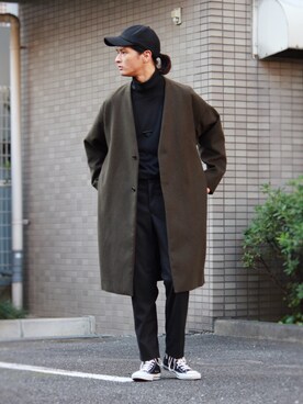 「JUNRED（ジュンレッド）の【こだわりのシルエット】ウォームクロスマキシコート（その他アウター）」を使った、KURE.さん（メンズ・174cm）の秋コーディネート