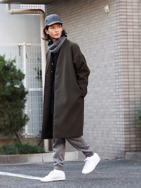 「JUNRED（ジュンレッド）の【こだわりのシルエット】ウォームクロスマキシコート（その他アウター）」を使った、KURE.さん（メンズ・174cm）の冬コーディネート