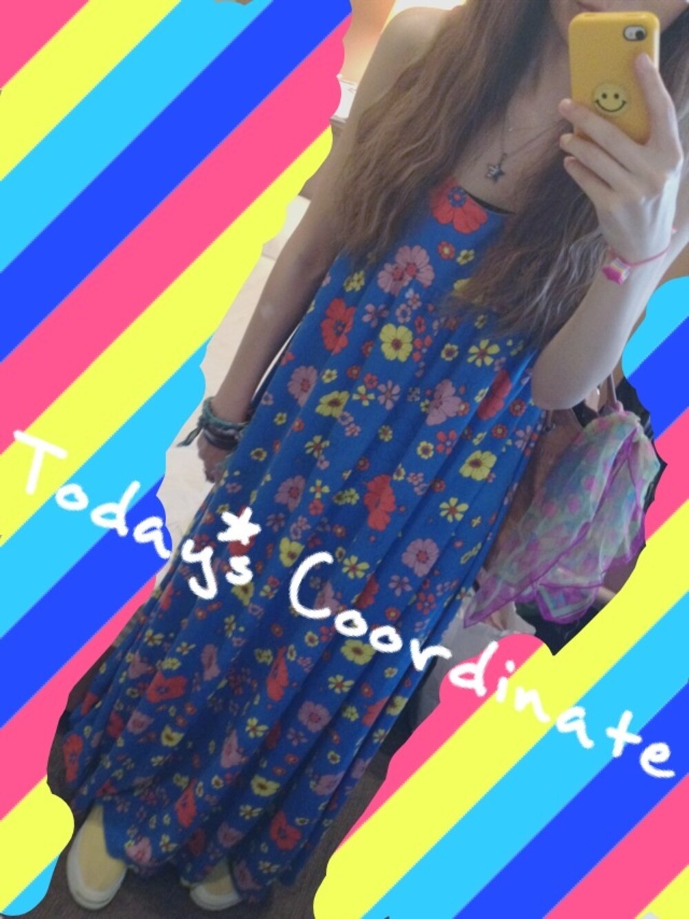 「used、converse、マキシワンピ、rodeo crowns、花柄ワンピース、ジャパンブルー」｜「Rodeo Crownsのマキシワンピ
（ワンピース、ブルー系）」を使った、yuu☻さん（レディース・160cm）の夏コーディネートの1枚目の写真