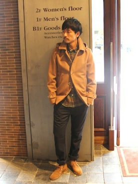 「JOURNAL STANDARD（ジャーナルスタンダード）のアイテム（ピーコート）」を使った、Sasaさん（メンズ・173cm）の秋コーディネート