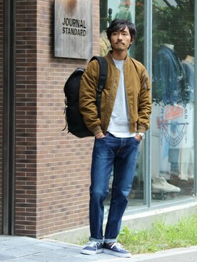 「JOURNAL STANDARD（ジャーナルスタンダード）のアイテム（MA-1）」を使った、Sasaさん（メンズ・175cm）の秋コーディネート