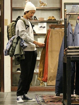 「PENFIELD USA（ペンフィールドユーエスエー）のアイテム（パンツ）」を使った、Sasaさん（メンズ・175cm）の秋コーディネート