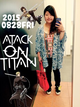 「H&M（エイチ・アンド・エム）のアイテム（カーディガン/ボレロ、ブルー系）」を使った、Eri Otaさん（レディース・158cm）の秋コーディネート