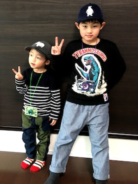 「SM2（エスエムツー）のアイテム（帽子）」を使った、sorarikudaddyさん（キッズ・130cm）の秋コーディネート