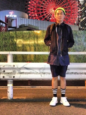 「大阪」｜「アイテム（ステンカラーコート）」を使った、阿部亮太さん（メンズ・178cm）の春コーディネート
