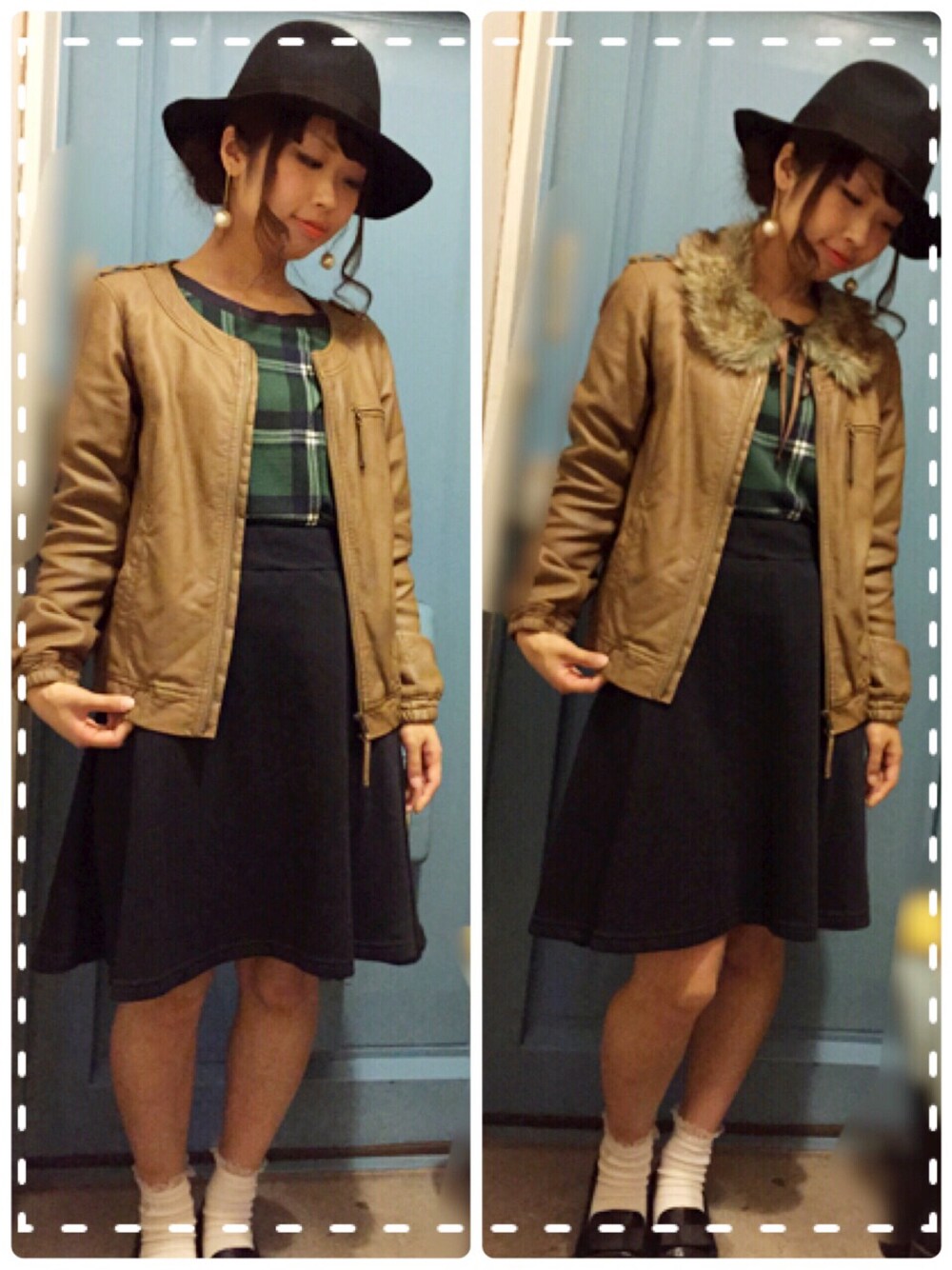 「ランチ」｜「OLIVE des OLIVEの中折つば広帽（ハット、ブルー系）」を使った、ゆうこりんさん（レディース・153cm）の秋コーディネートの1枚目の写真
