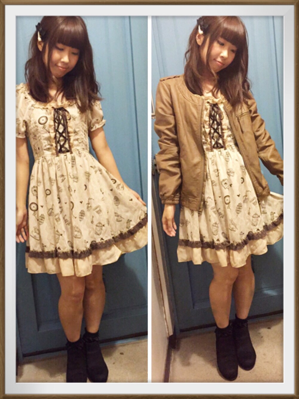 「OLIVE des OLIVEのアイテム（ノーカラージャケット、ブラウン系）」を使った、ゆうこりんさん（レディース・153cm）の秋コーディネートの1枚目の写真
