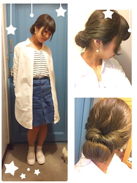 「カフェ」｜「アイテム（シャツワンピース）」を使った、ゆうこりんさん（レディース・153cm）の春コーディネート
