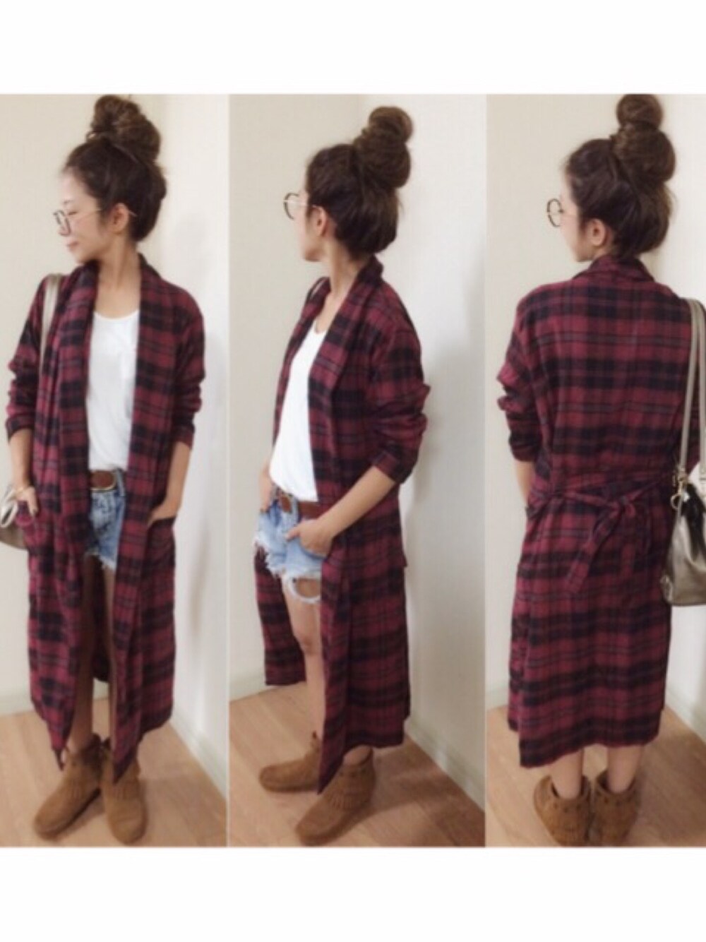 レッド系のその他アウター、ブルー系のデニムパンツ、ブラウン系のブーツを着用したレディースの夏コーディネートの1枚目の写真