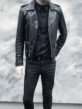 「サンローランパリ」｜「アイテム（ライダースジャケット）」を使った、hirokiさん（メンズ・180cm）の春コーディネート