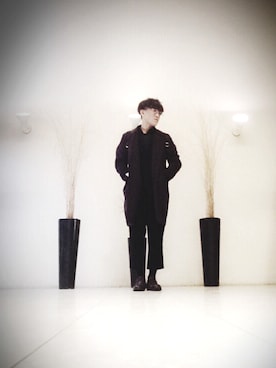 「SHAREEF（シャリーフ）のアイテム（ステンカラーコート）」を使った、シンさん（メンズ・172cm）の冬コーディネート