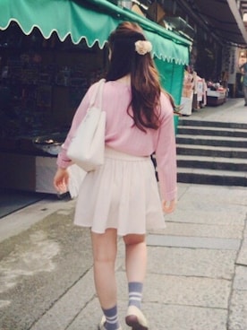 「ROSE BUD（ローズバッド）の(B.B)R42341-92TV（ニット/セーター、ピンク系）」を使った、ゆきこさん（レディース・159cm）の夏コーディネート