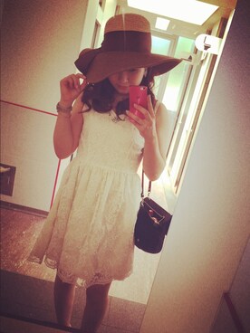 「MERCURYDUO（マーキュリーデュオ）の【DUO】 オーガンジー刺繍ビジュー付OP(オフ)（ワンピース、ホワイト系）」を使った、ゆきこさん（レディース・159cm）の夏コーディネート